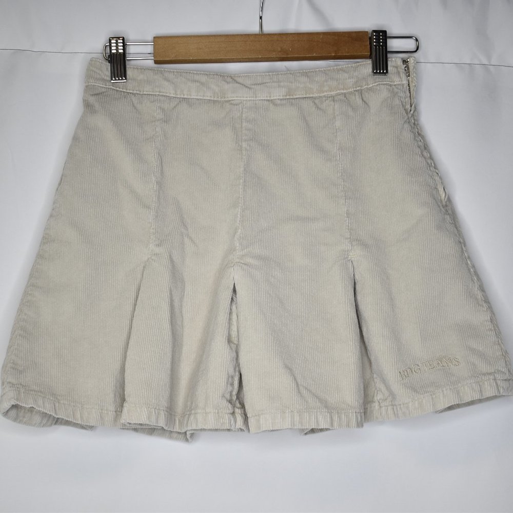 BDG Women's Mini Skirt Pleated Corduroy Beige Embroidered